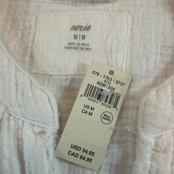Aerie White Gauze Button Up Tunic Top Blouse Boho Casual Medium M - Picture 2 of 7